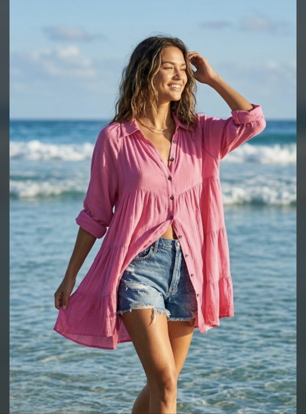 Zenana Pink Button-Front Women’s Shirt Dress